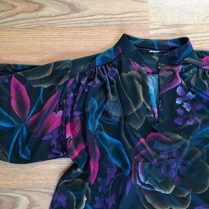 Vintage Puff Sleeve Black Floral Pattern Shirt